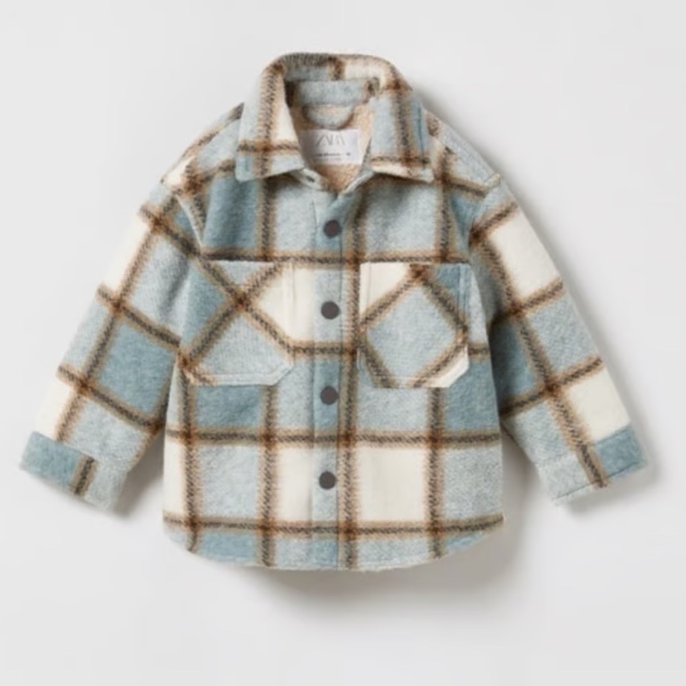 Zara Kids Blue and Cream Checkered Shirt